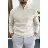 Erkek Yarım Fermuarlı Normal Kalıp Kazak Krem EDW411 - XL