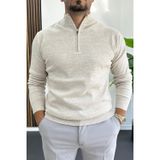 Erkek Yarım Fermuarlı Normal Kalıp Kazak Krem EDW411
