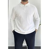 Erkek Yarım Fermuarlı Polo Yaka Mevsimlik Kazak Beyaz EDW195 - XL