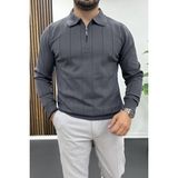 Erkek Yarım Fermuarlı Polo Yaka Mevsimlik Kazak Füme EDW195 - 2XL