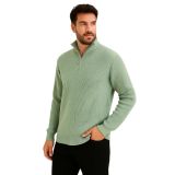Erkek Yarım Fermuarlı Triko Kazak – Selanik Örgü, Dik Yaka, Pamuklu Dokuma, Regular Fit Uzun Kollu Kışlık Model - Mint Yeşili