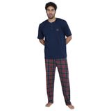 Erkek Yazlık Kısa Kol Penye Süprem Pijama Takımı (Lacivert Ekose, M)