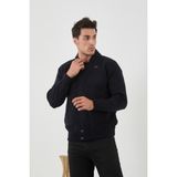 Erkek Yeni Sezon Büyük Beden Hakim Yaka Astarlı Çelik Örgü Triko Mont - 2XL - 01L-Lacivert