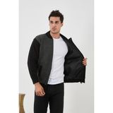 Erkek Yeni Sezon Desenli Büyük Beden Hakim Yaka Astarlı Çelik Örgü Triko Mont - 2XL - 001 Siyah