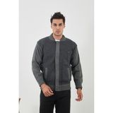 Erkek Yeni Sezon Desenli Büyük Beden Hakim Yaka Astarlı Çelik Örgü Triko Mont - 3XL - 07G-Gri