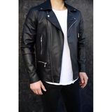 Erkek Yeni Sezon Siyah Biker Deri Ceket