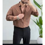 Erkek Yeni Sezon Trend Louıs Kumaş Terletme Yapmayan Vücuda Yapışmayan Oversize Gömlek - Kahve