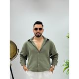 Erkek Yeni Sezon Ütü Gerektirmeyen Krinkıl Gömlek - Haki - XL