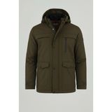 Erkek Yeşil Pamuk Polyester Karışımlı Kürklü Çıkartılabilir Kapüşonlu Mont&kaban