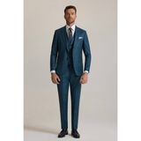 Erkek Yeşil Slim Fit Sivri Yaka Yelekli %100 Yün Takım Elbise - 54 / 6