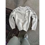 Erkek Yıldırım Baskılı Bisiklet Yaka Sweatshirt - Beyaz