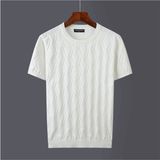 Erkek Yuvarlak Yaka Desenli Örme T-Shirt - Beyaz - XL