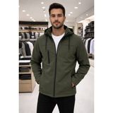 Erkekçıkarılabilir Kapüşonlu ,rüzgar ve Yağmura Dayanıklı Softshell Mont - Haki