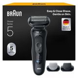 Erkekler Için Braun Series 5 Elektrikli Tıraş Makinesi, 50 Dk. Pil Ömrü, +2 Aparat, Erkekler Için Kablosuz Islak ve Kuru Tıraş Makinesi, Almanya'da Üretilmiştir, Su Geçirmez, 52-N1650SI, Siyah
