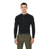Erkekler İçin Fitted Kesim Fermuar Detaylı Dik Yaka Fitilli Pamuk Polyester Triko Kazak Casual Tarz -Siyah-M