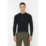 Erkekler İçin Fitted Kesim Fermuar Detaylı Dik Yaka Fitilli Pamuk Polyester Triko Kazak Casual Tarz