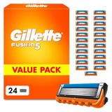 Erkekler İçin Gillette Fusion 5 Bıçak, 24 Tıraş Bıçağı, Turuncu - Islak Tıraş Makineleri İçin, Yumuşak Kayma Ve İnanılmaz Derecede Yakın Tıraş İçin Daha Büyük Kayganlaştırıcı Şerit
