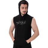 Erkekler için Musclecloth Icon Kapüşonlu Kolsuz T-Shirt Siyah Rahat Kesim ve Dinamik Tasarım