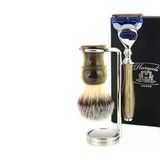 Erkekler İçin Vintage Stil Tıraş Hediye Seti - Sentetik Saç Tıraş Fırçası, 5 Kenarlı Tıraş Makinesi Ve Tıraş Standı