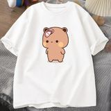 Erkekler T-Shirt Sevimli Karikatür Bubu Dudu Tshirt At Flip-Flop Atma Komik Pamuk Kısa Kollu - Beyaz