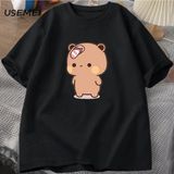 Erkekler T-Shirt Sevimli Karikatür Bubu Dudu Tshirt At Flip-Flop Atma Komik Pamuk Kısa Kollu - Siyah
