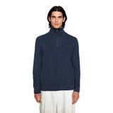 Erkeklerin Soğuk Havalarda Tercihi Regular Kalın Fermuarlı Dik Yaka Selanik Triko Kazak Modeli -Indigo-XL