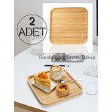 Erkugo 2 Adet Bambu Kare Servis Tabağı, Sunum Seti 20 x 20 cm