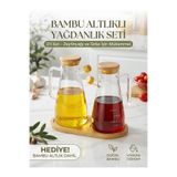 ERKUGO 2 Adet Vakumlu Bambu Kapaklı Borosilikat Yağdanlık, Zeytinyağı Sıvıyağ, Yağlık (900 ml) Oilpot Şeffaf
