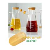 ERKUGO 2 Adet Vakumlu Bambu Kapaklı Borosilikat Yağdanlık, Zeytinyağı Sıvıyağ, Yağlık (900 ml) Oilpot