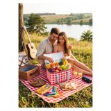 ERKUGO 25 Litre Termal Piknik Çantası, Pötikareli Piknik Sepeti, Soğuk-Sıcak Tutan Kamp Çantası 33x22x22cm