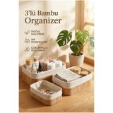 ERKUGO 3'lü Bambu Sepet Astarlı Çok Amaçlı Saklama Kutusu, Pinterest Tarz Dikdörtgen Bambu Sepet