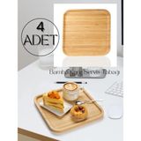 Erkugo 4 Adet Bambu Kare Servis Tabağı, Sunum Seti 20 x 20 cm