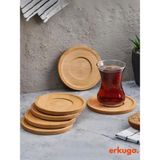 Erkugo 6 Adet Yuvarlak Bambu Çay Tabağı, Bardak Altlığı, Fincan Tabağı