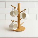 Erkugo Bambu Fincan Rafı – Doğal Bambu Bardaklık, Mutfak Tezgâhı ve Kahve Köşesi Için Şık Bardak Askılığı (35 Cm)