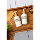 ERKUGO Bambu Stantlı Hands & Dishes 550 ml Sıvı Sabunluk Seti, Mutfak Cam Sabunluk, Beyaz