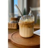 ERKUGO Cam Kapaklı Pipetli Borosilikat Sunum Bardağı, Isıya Dayanıklı Bardak, Kahve Bardağı (450 ml) Mocha Mocha