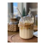 ERKUGO Cam Kapaklı Pipetli Borosilikat Sunum Bardağı, Isıya Dayanıklı Bardak, Kahve Bardağı (450 ml) Mocha