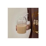 ERKUGO Cam Kapaklı Pipetli Borosilikat Sunum Bardağı, Isıya Dayanıklı Bardak, Kahve Bardağı (550ml)Icemocha