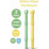 Erma Home Bebek Diş Kaşıyıcısı Silikon Pipet & Diş Kaşıyıcı Set – 2’li (Yeşil & Sarı) I Dişlik Çiğneme Tüpü Pipet