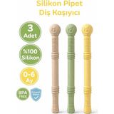 Erma Home CKM Silikon Bebek Diş Kaşıyıcısı Silikon Pipet & Diş Kaşıyıcı Set – 3’lü (Bej, Yeşil & Sarı) Dişlik Çiğneme Tüpü Pipet