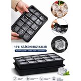 Ermaslicon 15 Bölmeli Büyük Boy Silikon Buz Kalıbı Silikon Kare Buzluk Kokteyl Sunum Buz Kalıbı Et Suyu Saklama - Siyah