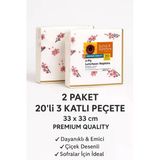 Ermaslicon 2 Paket – 20’Li 3 Katlı Peçete (33X33 Cm) – Premium Quality – Çiçek Desenli