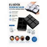 ermaslicon 6 Bölmeli Büyük Boy Silikon Buz Kalıbı Silikon Kare Buzluk Kokteyl Sunum Buz Kalıbı Et Suyu Saklama