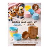 ermaslicon Muffin Cupcake Seti | 12’li Silikon Kalıp + 100’lü Kağıt Kek Kapsülü