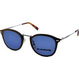 Ermenegildo Zegna Ez 0097 14V D-Frame Deri ve Gümüş Tonlu Rutenyum Çerçeve Mavi Camlı Erkek Güneş Gözlüğü