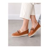 ERN SHOES Kadın Loafer Yazlık Ortopedik Hafif Taba Renk Ayakkabı