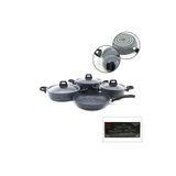 Ernet Group GRİ 7 PARÇA GRANİT TENCERE - TAVA SETİ 20-24CM DERİN - 27CM BASIK CAM KAPAK TENCERE - 26CM TAVA 606Gok22408200006