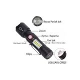 Ernet Group WS-2828 Ultra USB Şarjlı Polis El Feneri, Bekçi, Asker El Feneri Kırmızı Mavi Çakarlı 1000 Lümen 60689GTA1714000006