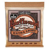 Ernie Ball Earthwood Ekstra Hafif Akustik Gitar Telleri Fosfor Bronz 3'lü Paket, Ölçü 10-50