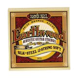 Ernie Ball Earthwood Ipek ve Çelik Yumuşak Akustik Gitar Telleri, 12 Telli, 80/20 Bronz, Ölçü 9-46 - 3 Renk Sunburst